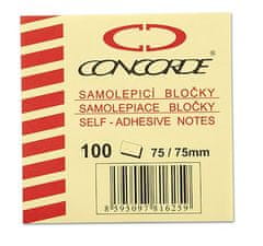 Concorde Samolepicí bloček 75x75mm, 100l., žlutá