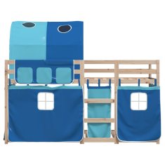 Petromila Dětská patrová postel se závěsy modrá 90 x 200 cm borovice