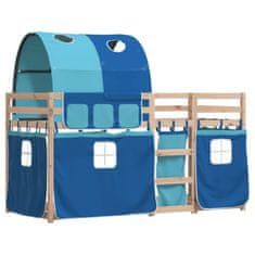 Petromila Dětská patrová postel se závěsy modrá 90 x 190 cm borovice