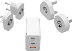 CubeNest cestovní adaptér S3D1, PD,65W, 2x USB-C, 1x USB-A, 4 světové koncovky, bílá