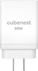 CubeNest cestovní adaptér S3D1, PD,65W, 2x USB-C, 1x USB-A, 4 světové koncovky, bílá