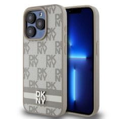 DKNY Zadní Kryt PU Leather Checkered Pattern and Stripe na iPhone 14 Pro Beige