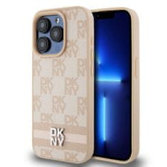 DKNY Zadní Kryt PU Leather Checkered Pattern and Stripe na iPhone 13 Pro Pink