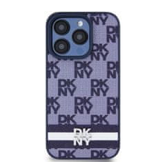 DKNY Zadní Kryt PU Leather Checkered Pattern and Stripe pro iPhone 15 Pro modrý