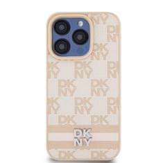 DKNY Zadní Kryt PU Leather Checkered Pattern and Stripe pro iPhone 15 Pro růžový