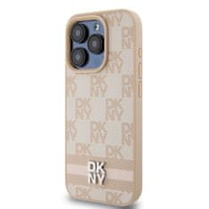 DKNY Zadní Kryt PU Leather Checkered Pattern and Stripe pro iPhone 15 Pro růžový