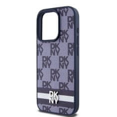 DKNY Zadní Kryt PU Leather Checkered Pattern and Stripe pro iPhone 15 Pro modrý