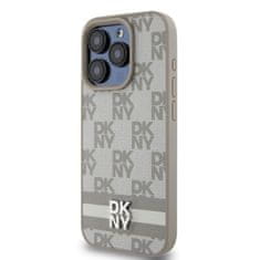 DKNY Zadní Kryt PU Leather Checkered Pattern and Stripe na iPhone 14 Pro Beige