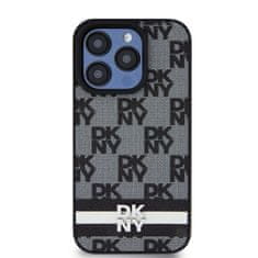 DKNY Zadní Kryt PU Leather Checkered Pattern and Stripe pro iPhone 15 Pro černý