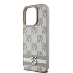 DKNY Zadní Kryt PU Leather Checkered Pattern and Stripe na iPhone 15 Pro Beige