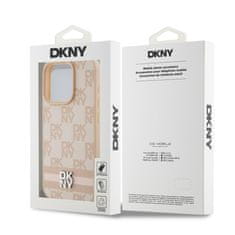 DKNY Zadní Kryt PU Leather Checkered Pattern and Stripe pro iPhone 15 Pro Pink