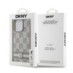 DKNY Zadní Kryt PU Leather Checkered Pattern and Stripe na iPhone 15 Pro Beige