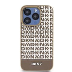 DKNY Zadní Kryt PU Leather Repeat Pattern Bottom Stripe pro iPhone 12/12 Pro hnědý