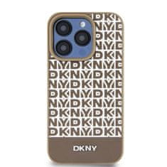 DKNY Zadní Kryt PU Leather Repeat Pattern Bottom Stripe pro iPhone 15 Pro hnědý