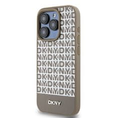 DKNY Zadní Kryt PU Leather Repeat Pattern Bottom Stripe pro iPhone 15 Pro hnědý