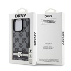 DKNY Zadní Kryt PU Leather Checkered Pattern and Stripe pro iPhone 15 Pro černý