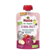 Holle 3x Zebra Beet Bio ovocné pyré jablko, banán a červená řepa, 100 g (6 m+)