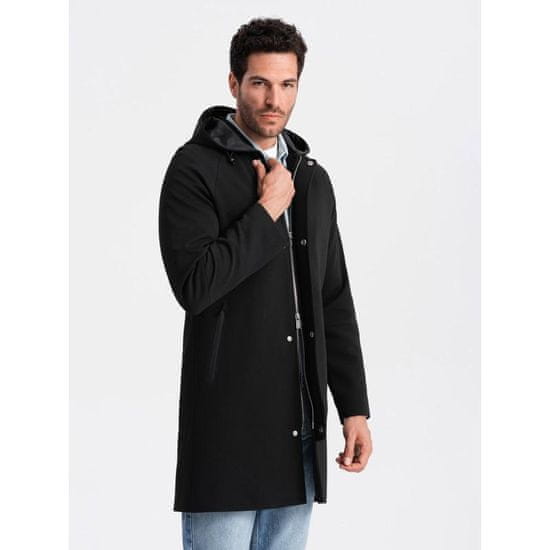 OMBRE Pánský kabát s kapucí černý MDN125322