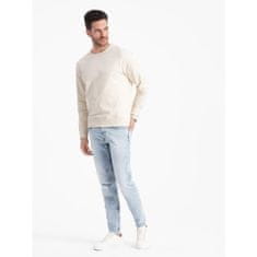 OMBRE Pánská mikina BASIC s kulatým výstřihem krémová MDN125411 XL