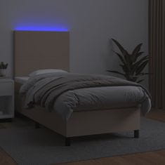 Vidaxl Box spring postel matrace a LED cappuccino 90x190 cm umělá kůže