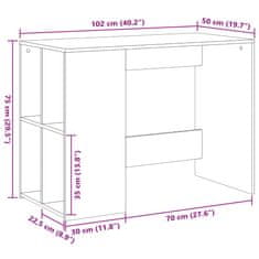 Vidaxl Psací stůl kouřový dub 102 x 50 x 75 cm kompozitní dřevo