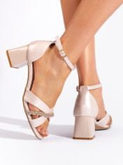 Amiatex Designové hnědé dámské sandály na širokém podpatku + Ponožky Gatta Calzino Strech, odstíny hnědé a béžové, 37