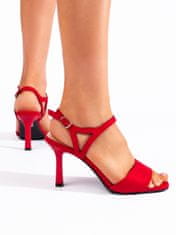 Amiatex Jedinečné dámské sandály červené na jehlovém podpatku + Ponožky Gatta Calzino Strech, odstíny červené, 36