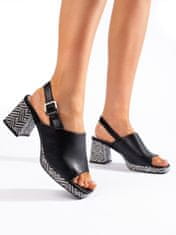 Amiatex Módní černé dámské sandály na širokém podpatku, černé, 38