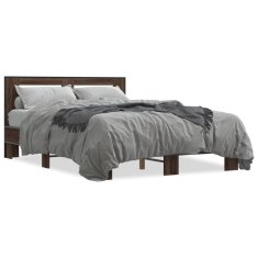 shumee Rám postele hnědý dub 140 x 190 cm kompozitní dřevo a kov