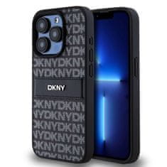 DKNY Zadní Kryt PU Leather Repeat Pattern Tonal Stripe na iPhone 15 Pro Max Black