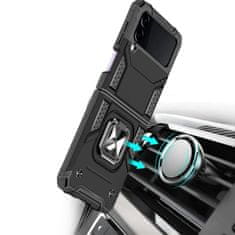 WOZINSKY Ring Armor pouzdro Samsung Galaxy Z Flip 4 , pancéřové s magnetickým úchytem a kroužkem , černá