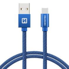 SWISSTEN Swissten textilní datový kabel Usb / Usb-C 1,2 M Modrý 8595217458017