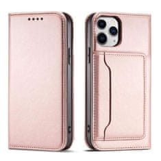 FORCELL Knížkové pouzdro Magnet Card Case pro iPhone 12 se stojánkem a kapsou na karty , růžová, 9145576250761