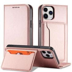 FORCELL Knížkové pouzdro Magnet Card Case pro iPhone 12 se stojánkem a kapsou na karty , růžová, 9145576250761