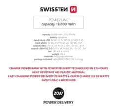 SWISSTEN Swissten Power Line Power Bank 10000 Mah 20W Power Delivery Black 8595217479814