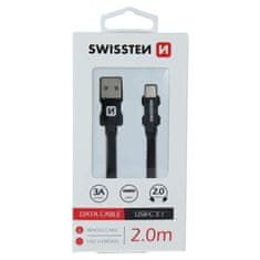 SWISSTEN Swissten textilní datový kabel Usb / Usb-C 2,0 M Černý 8595217455337