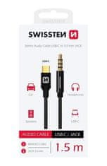 SWISSTEN Audio Adaptér Swissten Textile Usb-C (Samec)/3,5 Mm Jack (Samec) 1,5M Černý 8595217481398