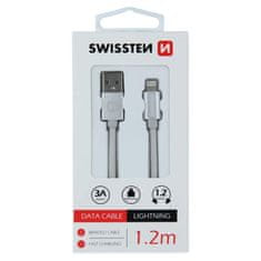 SWISSTEN Swissten textilní datový kabel Usb / Lightning 1,2 M Stříbrný 8595217455658