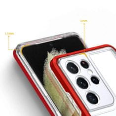 FORCELL Zadní kryt Clear 3v1 na Samsung Galaxy S22 Ultra , červená, 9145576243046
