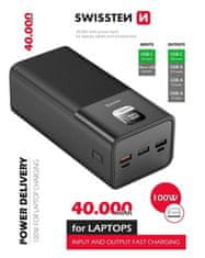 SWISSTEN Swissten Power Line Power Bank 40000 Mah Pro Notebooky 100W Power Delivery Black 8595217481275