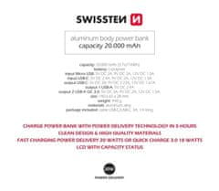SWISSTEN Swissten Aluminum Power Bank 20000 Mah 20W Power Delivery Grey 8595217479852