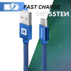 SWISSTEN Swissten textilní datový kabel Usb / Micro Usb 2,0 M Modrý 8595217458093