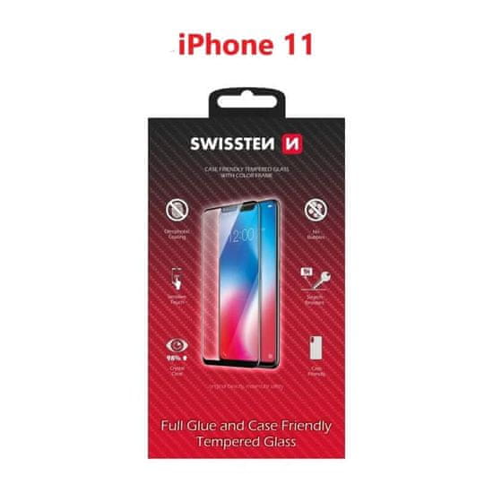 SWISSTEN Sklo Swissten Full Glue, Color Frame, Case Friendly Pro Apple Iphone 11 Černé