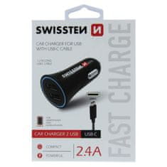 SWISSTEN Swissten Cl Adaptér 2,4A Power 2X Usb + Kabel Usb-C 8595217453494