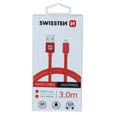 SWISSTEN Swissten textilní datový kabel Usb / Lightning 3,0 M Červený 8595217456976