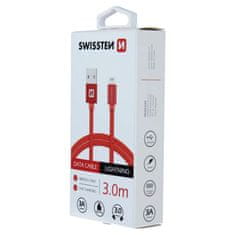 SWISSTEN Swissten textilní datový kabel Usb / Lightning 3,0 M Červený 8595217456976