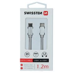 SWISSTEN Swissten textilní datový kabel Usb-C / Usb-C 1,2 M Stříbrný 8595217455986