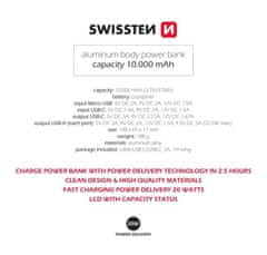 SWISSTEN Swissten Aluminum Power Bank 10000 Mah 20W Power Delivery Grey 8595217479845
