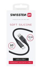 SWISSTEN Datový Kabel Swissten Soft Silicone Usb / Usb-C 1,5 M 60W Černý 8595217481459