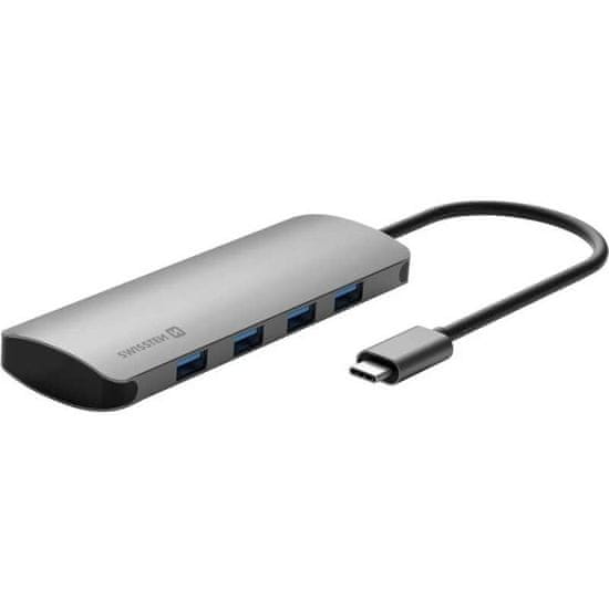 SWISSTEN USB-C HUB 4v1 4x USB 3.0 hliník šedý, 44040101